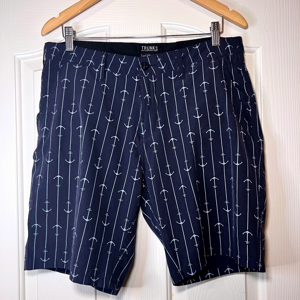 Trunks‎ Surf & Swim Mens Multi-Functional Shorts Navy Blue Anchor Print Size 32